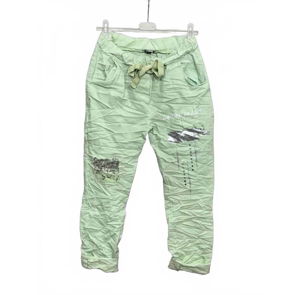 NEW OZ women's embellished crinkle jogger in mint